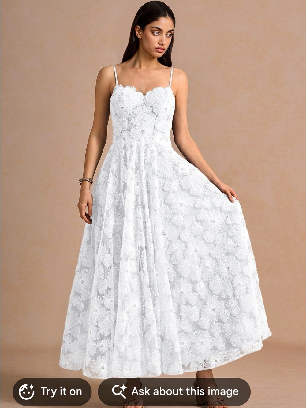 Azazie White Lace Spaghetti-Strap Maxi Dress